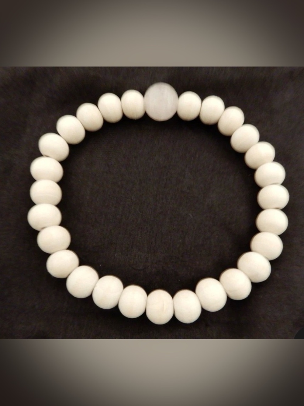 White Wooden Beaded Stretch Bracelet